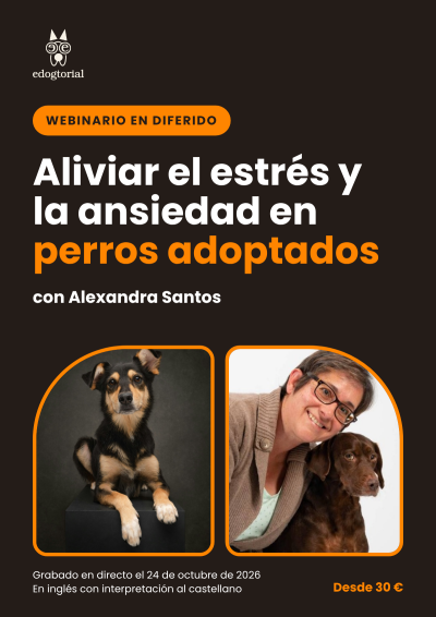 Webinario en diferido «Aliviar el estrés y la ansiedad en perros adoptados» con Alexandra Santos: perro adoptado y la ponente
